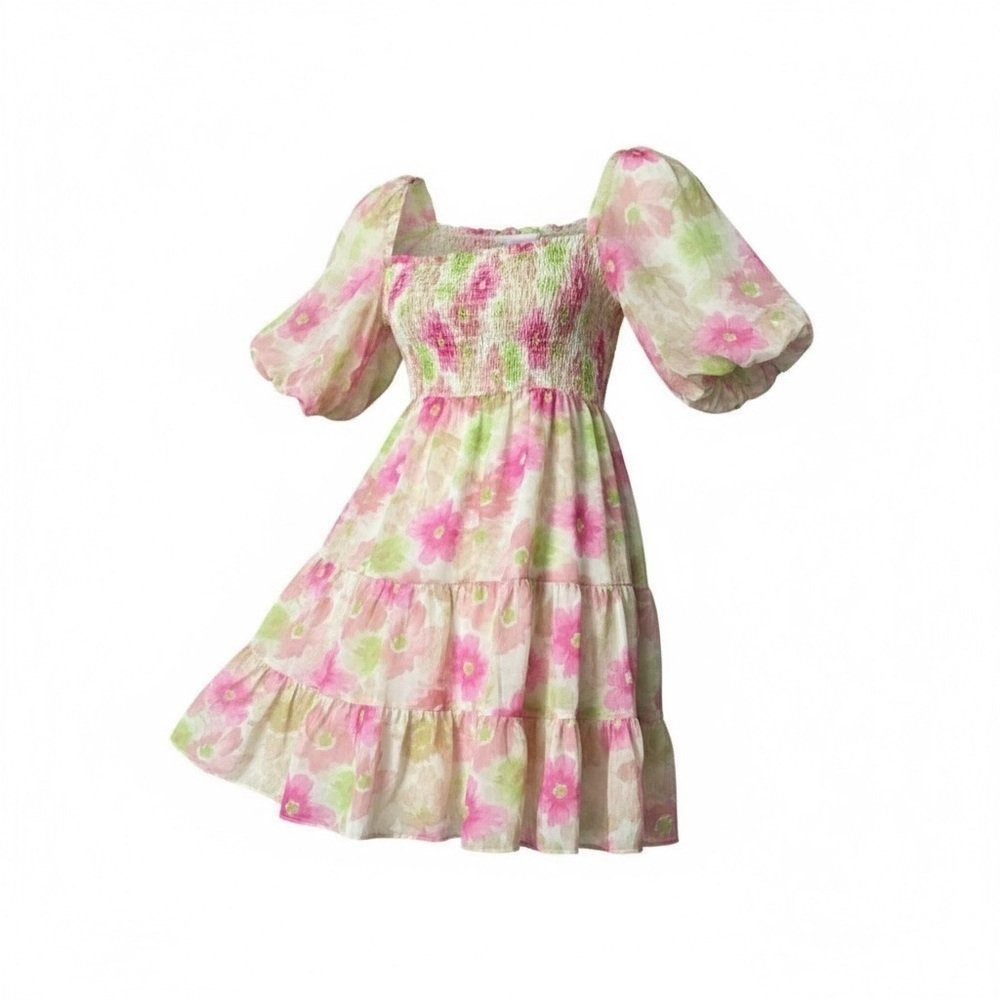 Reset by Jane NWT Watermelon Floral Balloon Sleeve Mini Dress M
